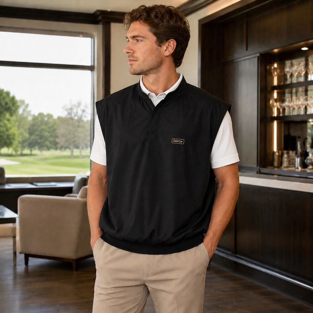 Zero Restriction Club Car Golf Vest Mens L Black Sleeveless Pullover Windbreaker